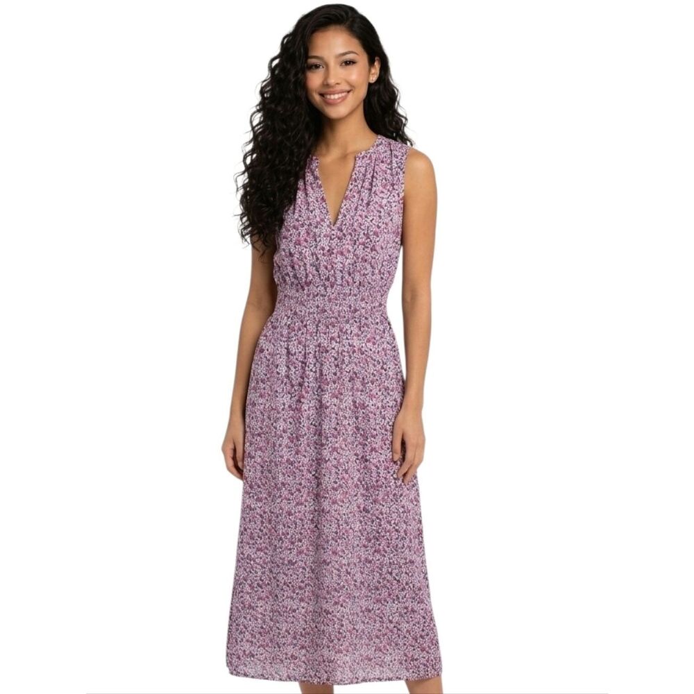 Gap Pink & Blue Floral Print Splitneck Maxi Dress Size S